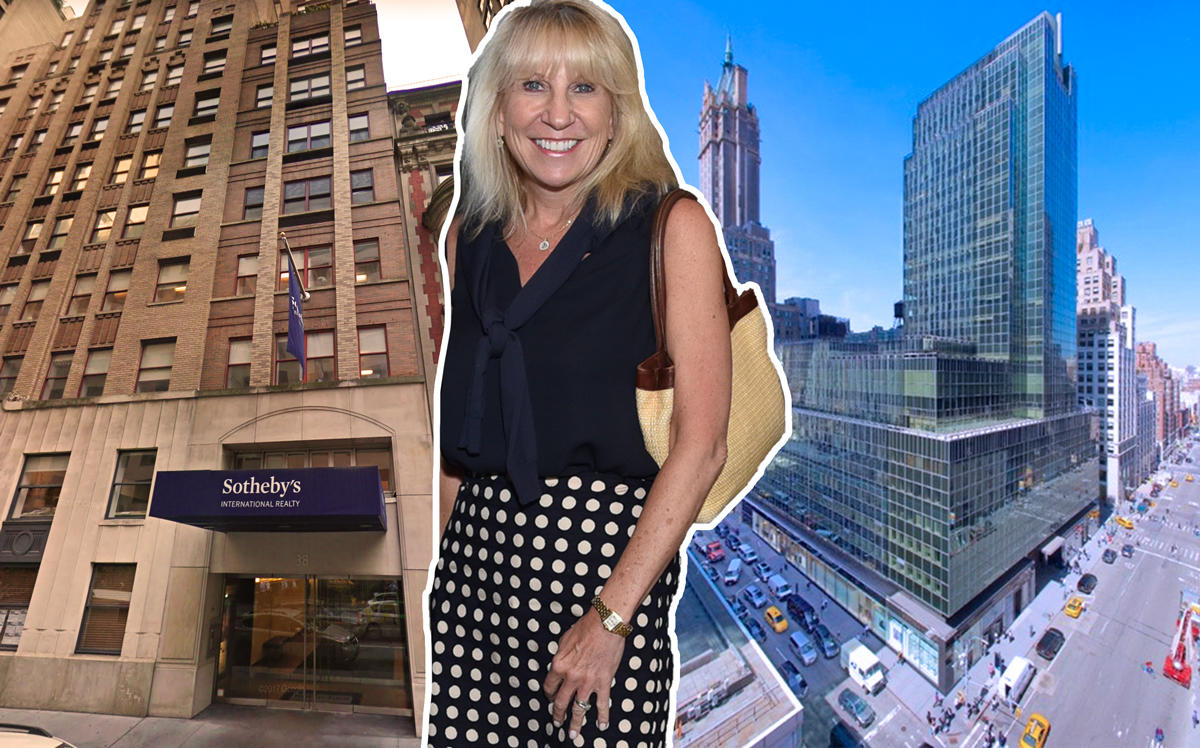 From left: 38 East 61st Street, Sotheby's CEO Kathy Korte, and 650 Madison Avenue (Credit: Google Maps, Getty Images, and Vornado)