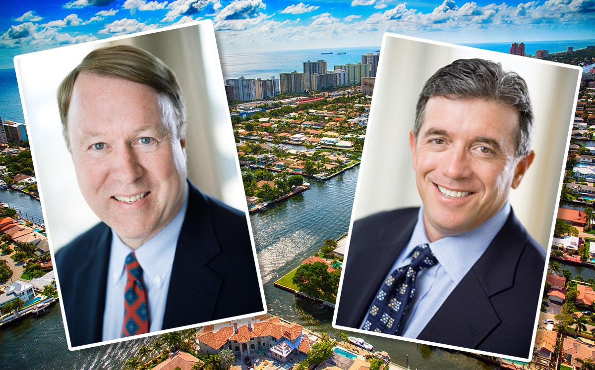 Executive Managing Directors of Stockbridge Capital Group Terry Fancher and Sol Raso with an aerial shot of Pompano Beach (Credit: Stockbridge and iStock)