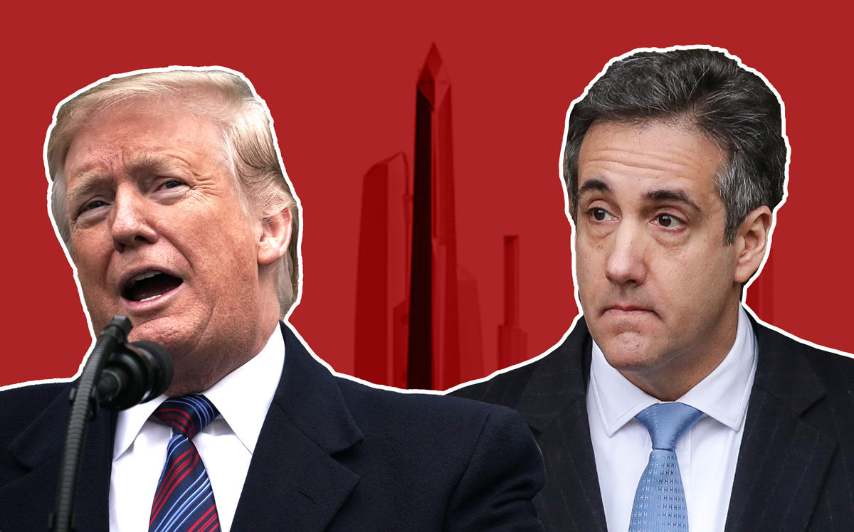 Donald Trump and Michael Cohen, Donald Trump with sketches of Trump Tower Moscow (Credit: Getty Images (Trump, Cohen) and Buzzfeed (sketches))