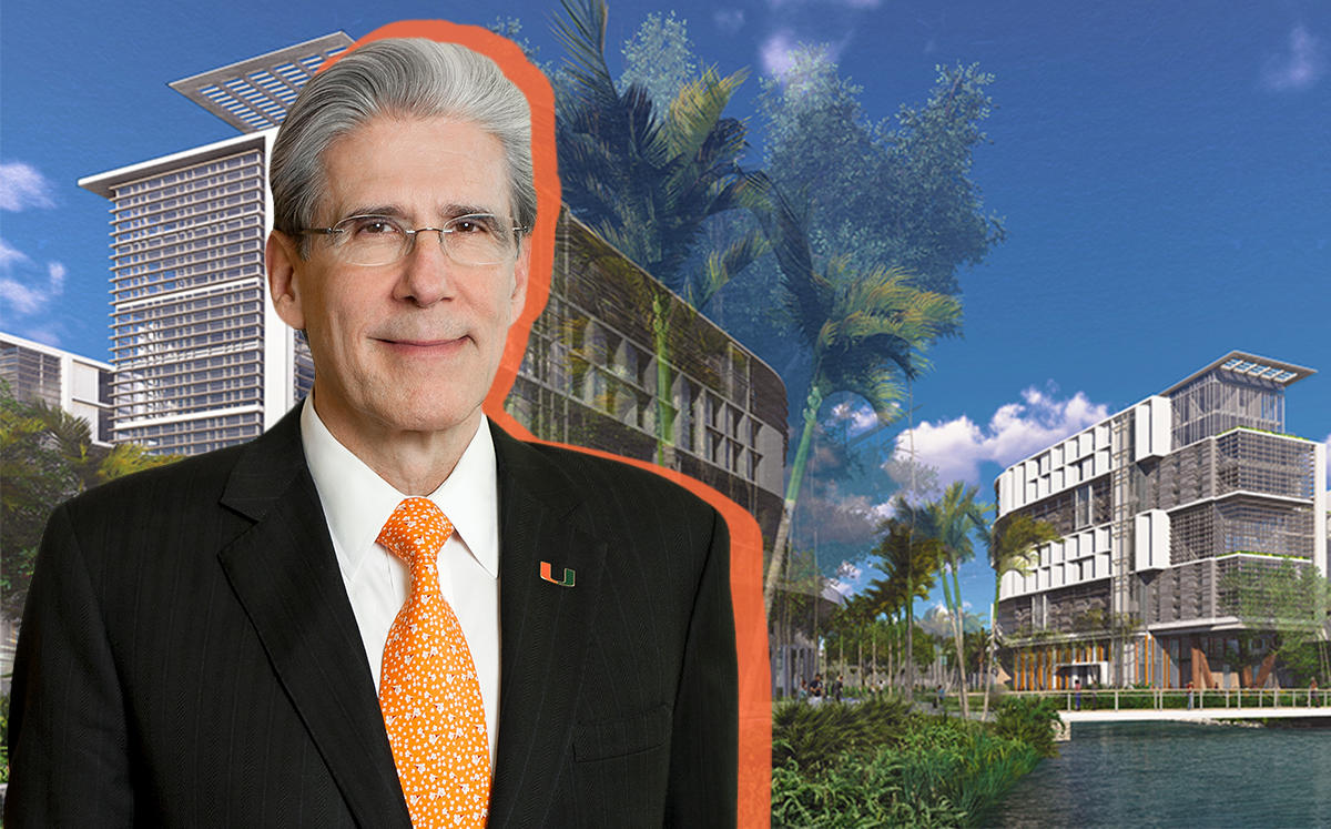 Julio Frenk and a Centennial Village rendering (Credit: University of Miami)