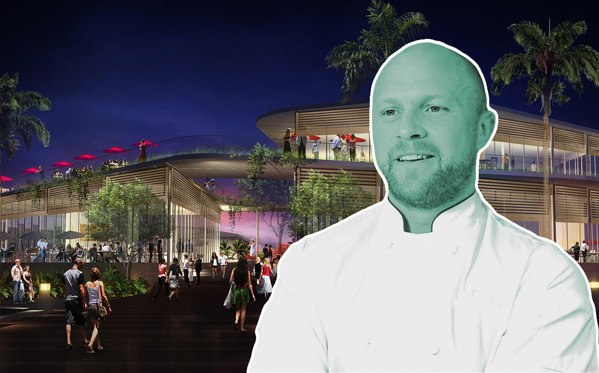 Jeremy Ford of Top Chef and a rendering of Regatta Harbour (Credit: Bravo)
