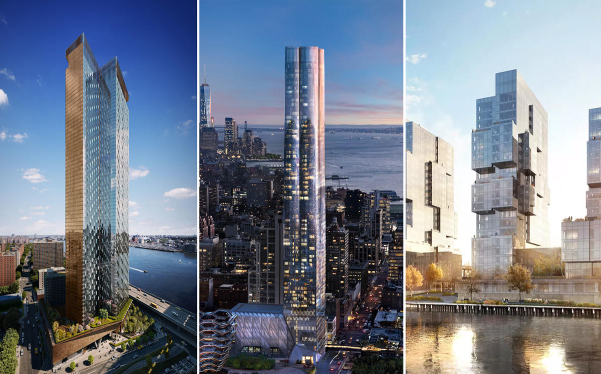 From left: One Manhattan Square, 15 Hudson Yards, an 420 Kent in Williamsburg (Credit: Curbed NY)