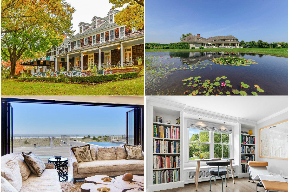 <em>Clockwise from top left: Shelter Island's Ram's Head Inn up for sale again with a $9.75M price tag, Sagaponack home with waterlily pond and music studio sells for $9.95M, Hudson Yards architect's Southampton abode lists for $2.99M and an oceanfront Quogue mansion gets a $1.1M price chop.</em>