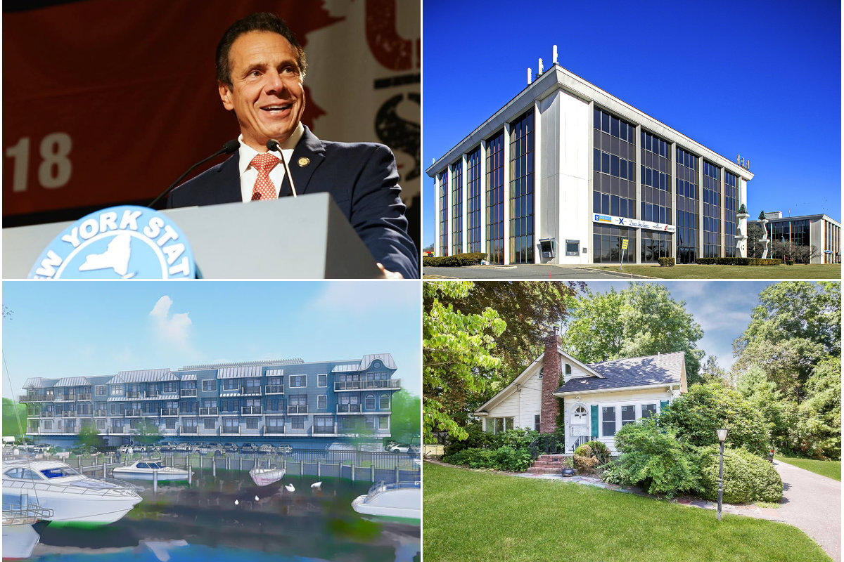 <em>Clockwise from top left: Business group backs Gov. Andrew Cuomo's bid to permanently cap property tax increases, a Hauppauge office complex sells for $16M, Long Island's median home price and sales rise in fourth quarter and Farmingdale-based developer Terwilliger &amp; Bartone pitches a $16M luxury apartment building for Patchogue.</em>