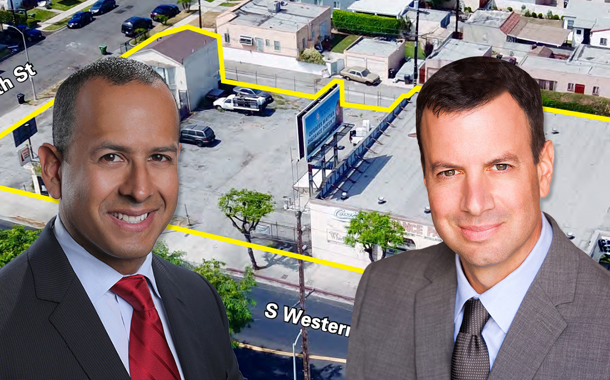 From left: Jay Martinez and Darin Spillman with 6901 South Western Avenue in Chesterfield Square (Credit: Hudson Partners)