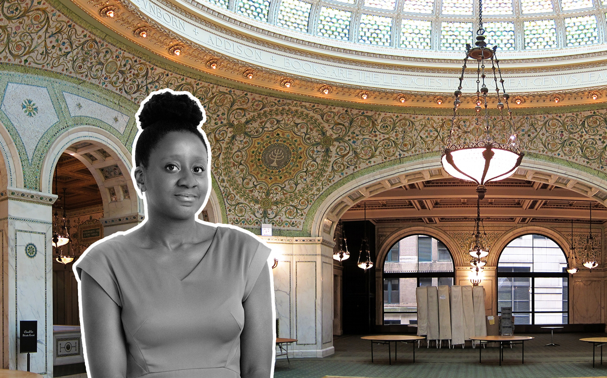 The Chicago Cultural Center and Chicago Architecture Biennial's Artistic Director Yesommi Umolu (Credit: Wikipedia and Chicago Architecture Biennial)