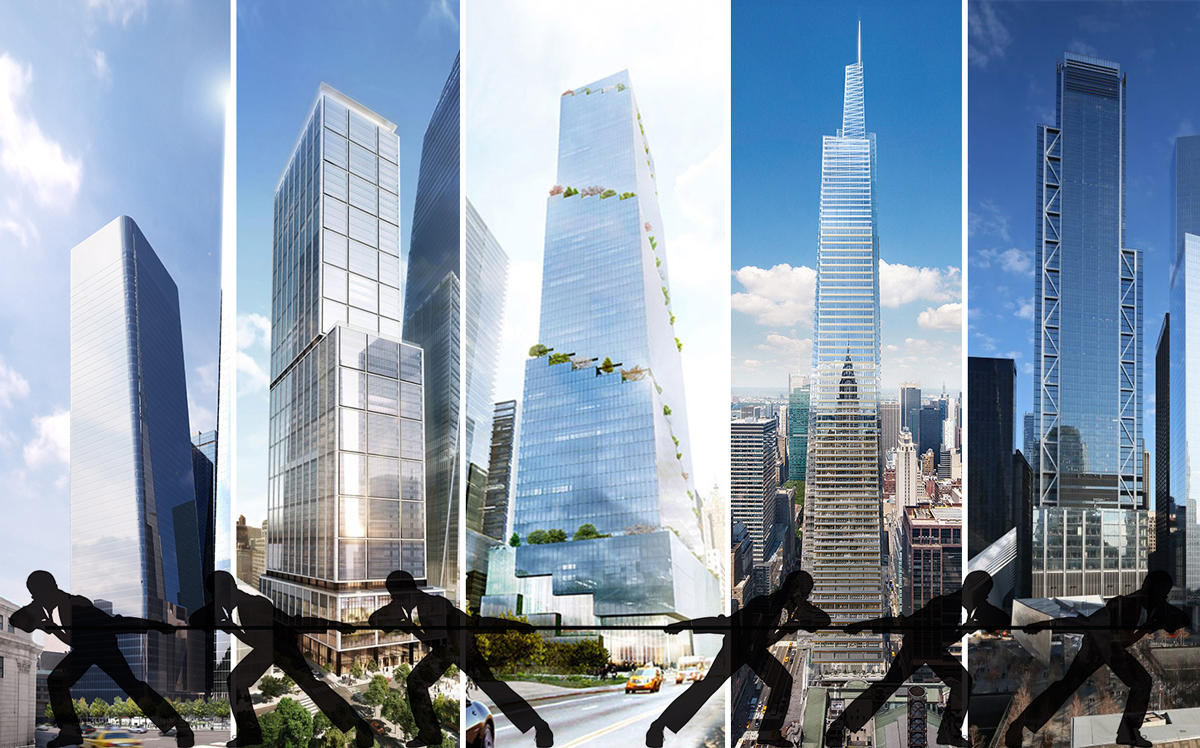 From left: Two Manhattan West, 50 Hudson Yards, The Spiral, One Vanderbilt, Three World Trade Center (Credit: iStock)