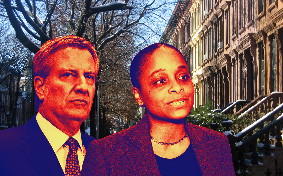 Mayor Bill de Blasio, Assemblywoman Tremaine Wright, and Bedford-Stuyvesant, Brooklyn (Credit: Getty Images and Wikipedia)