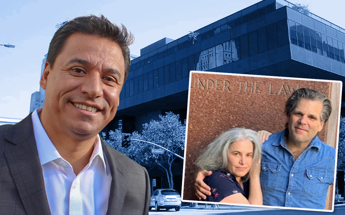 Esotouric's Richard Schave and Kim Cooper, Council member Jose Huizar, and Times Mirror Square (Credit: Facebook, Flickr, and Getty Images)