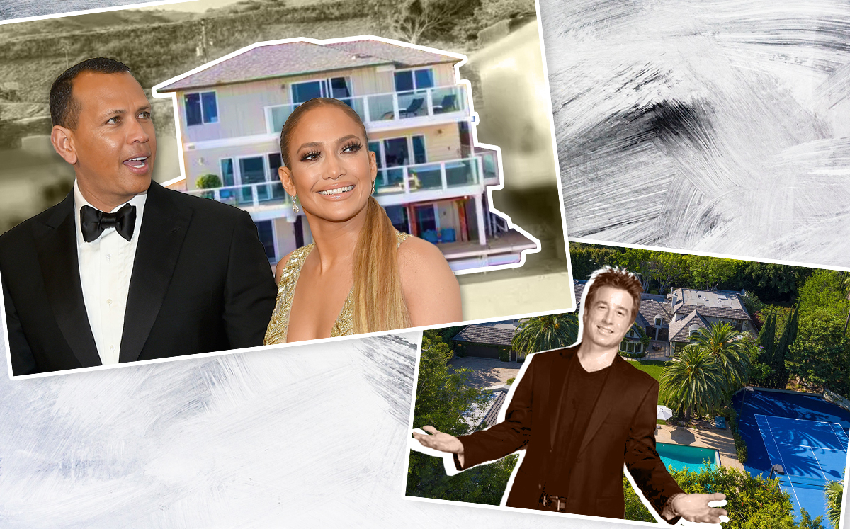 From left: Alex Rodriguez and Jennifer Lopez have a new pad in Malibu, and Russ Weiner and his Beverly Hills mansion (Credit: Getty Images, Pinterest and The Agency)