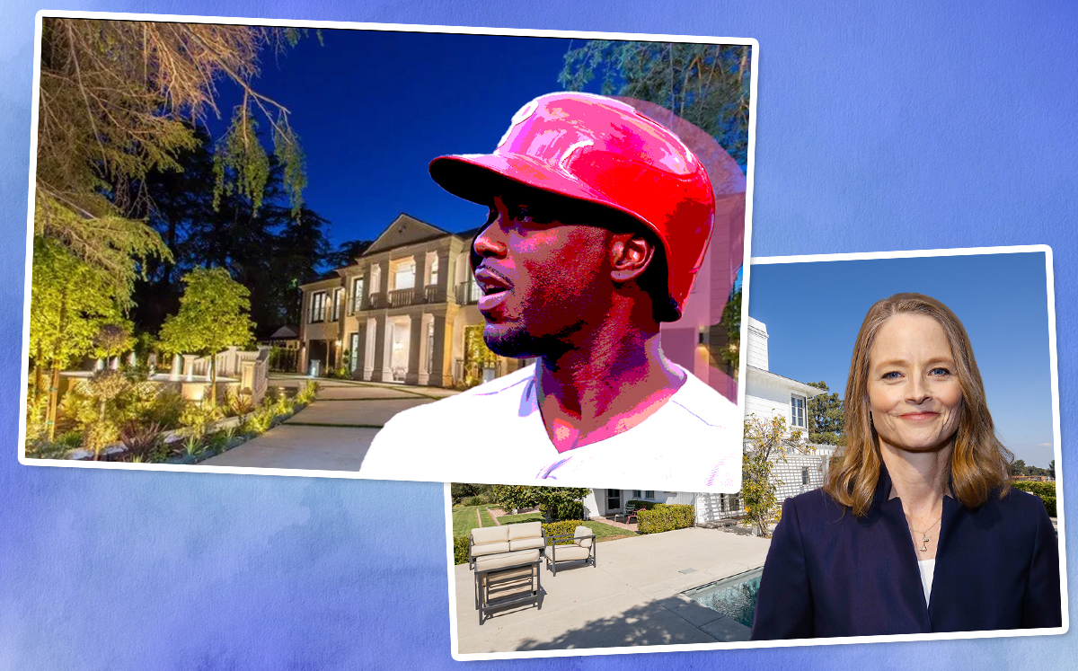 From left: Home on Haskell Avenue with Jimmy Rollins and Jodie Foster and her home (Credit: Getty Images, JGold Group and David Kramer)