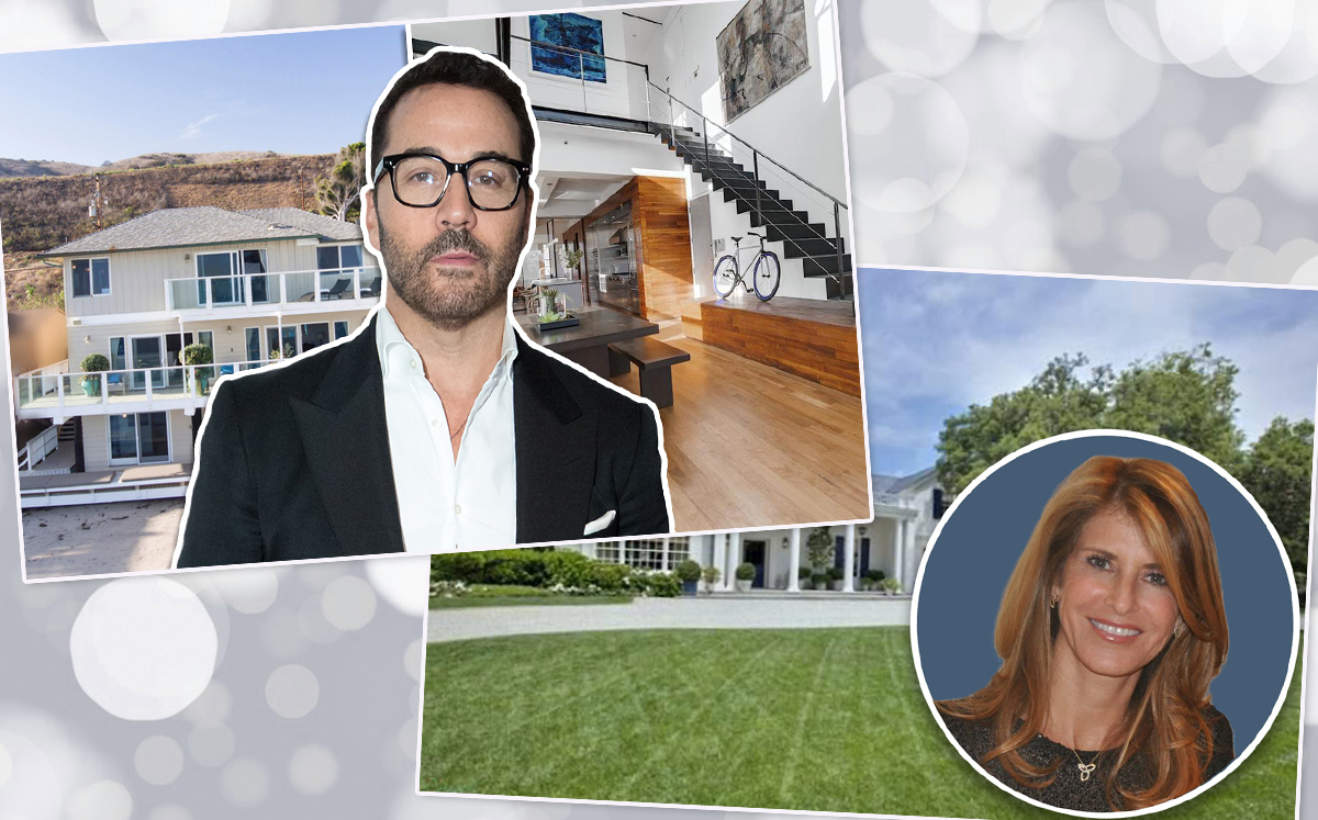 Jeremy Piven and his Malibu and Tribeca homes, and Alexandra Dwek and the home on Bellagio Road (Credit: Getty Images, Zillow, and StreetEasy)