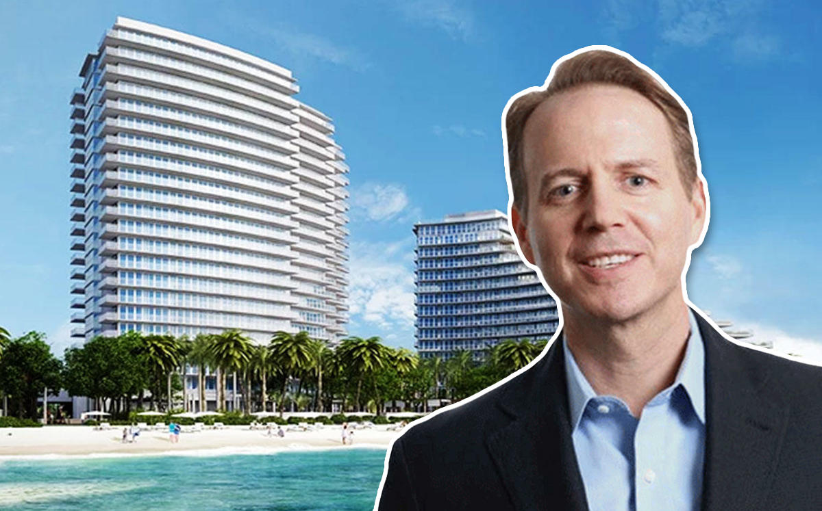 David Henshall and a rendering of Auberge Beach Residences &amp; Spa in Fort Lauderdale (Credit: ArX Solutions)