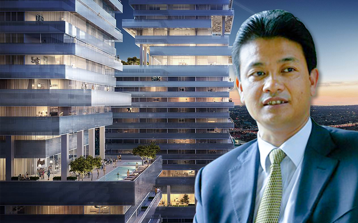 Shenglong Group Chairman Yi Lin and a rendering of Olympia