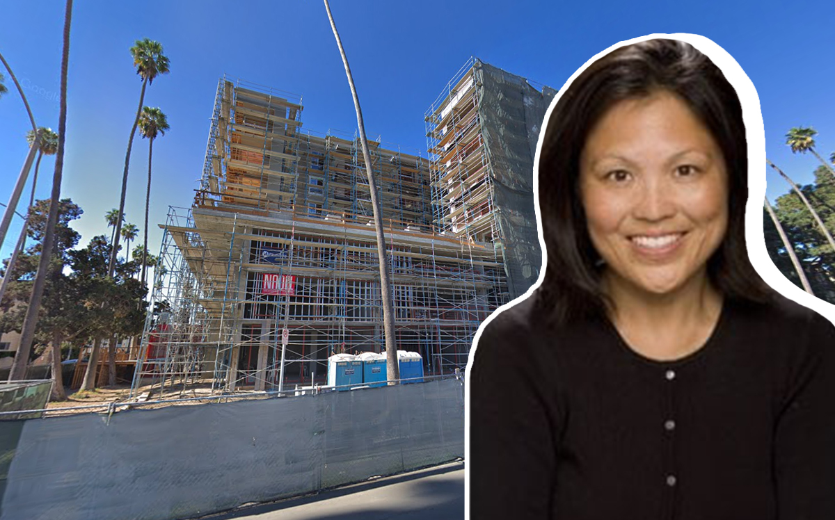 California Labor Secretary Julie A. Su and the Kenmore, a project that RDV failed to pay wages on (Credit: Google Maps)