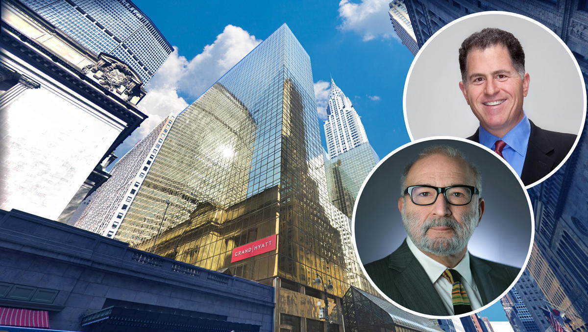 From left: Grand Hyatt New York at 109 East 42nd Street, TF Cornerstone's Frederick Elghanayan, and MSD Capital's Michael Dell (Credit: Google Maps)