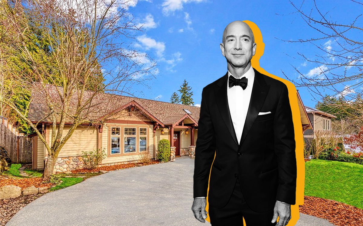 Jeff Bezos and the birthplace of Amazon at Bellevue, Washington (Credit: John L. Scott and Getty Images)
