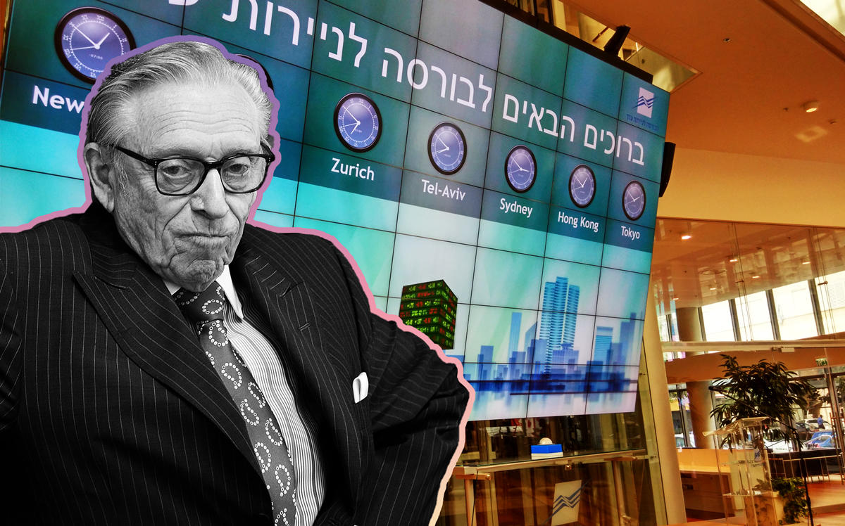 Larry Silverstein and the Tel Aviv Stock Exchange (Credit: Getty Images and Wikipedia)