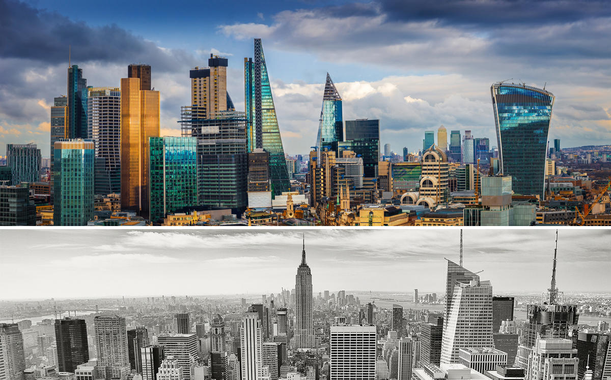 London (top) and Manhattan (Credit: iStock and Pixabay)