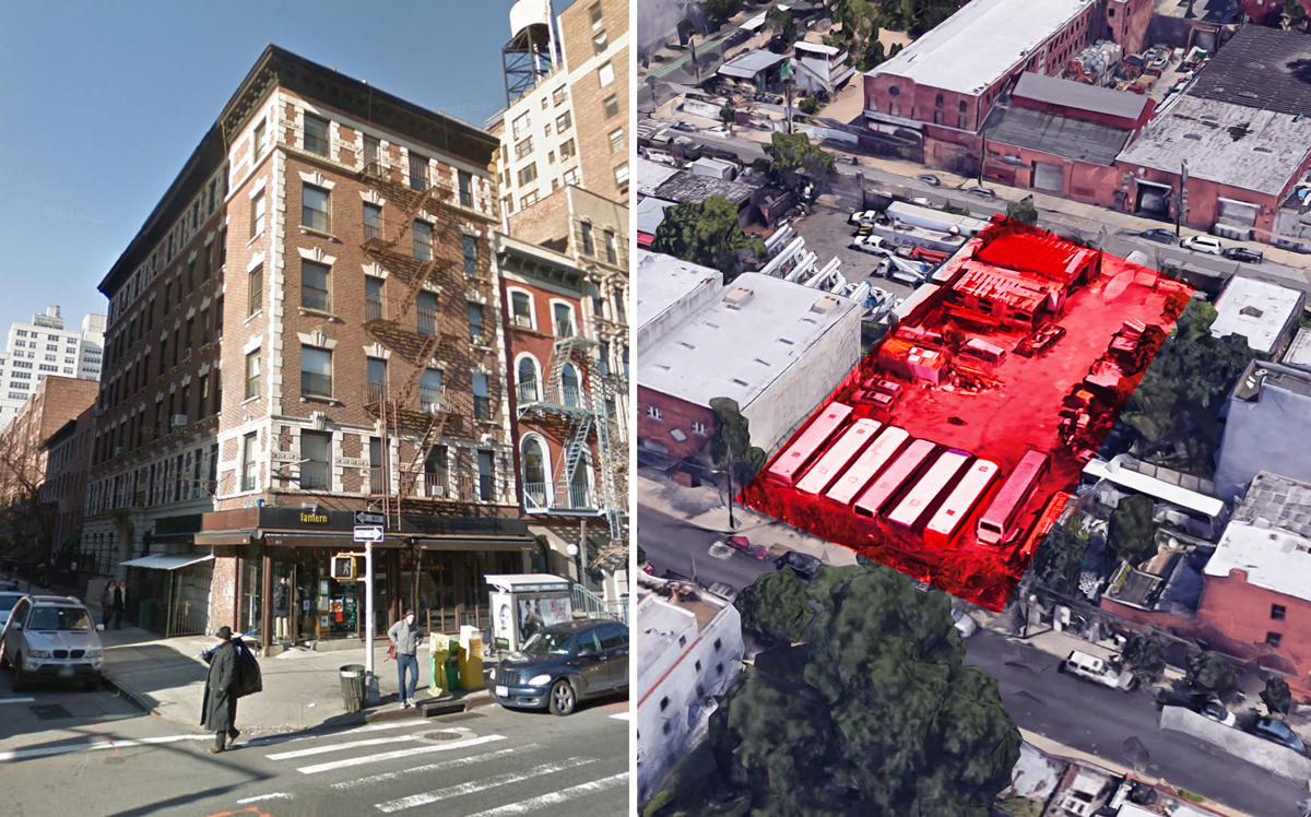 311 2nd Avenue and an aerial view of 141 Conover Street in Brooklyn (Credit: Google Maps)
