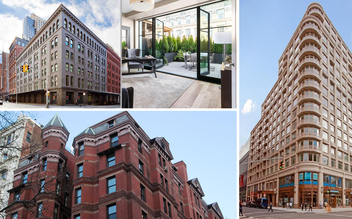 Clockwise from top left: 71 Laight Street, 2150 Broadway, and 34 Gramercy Park East