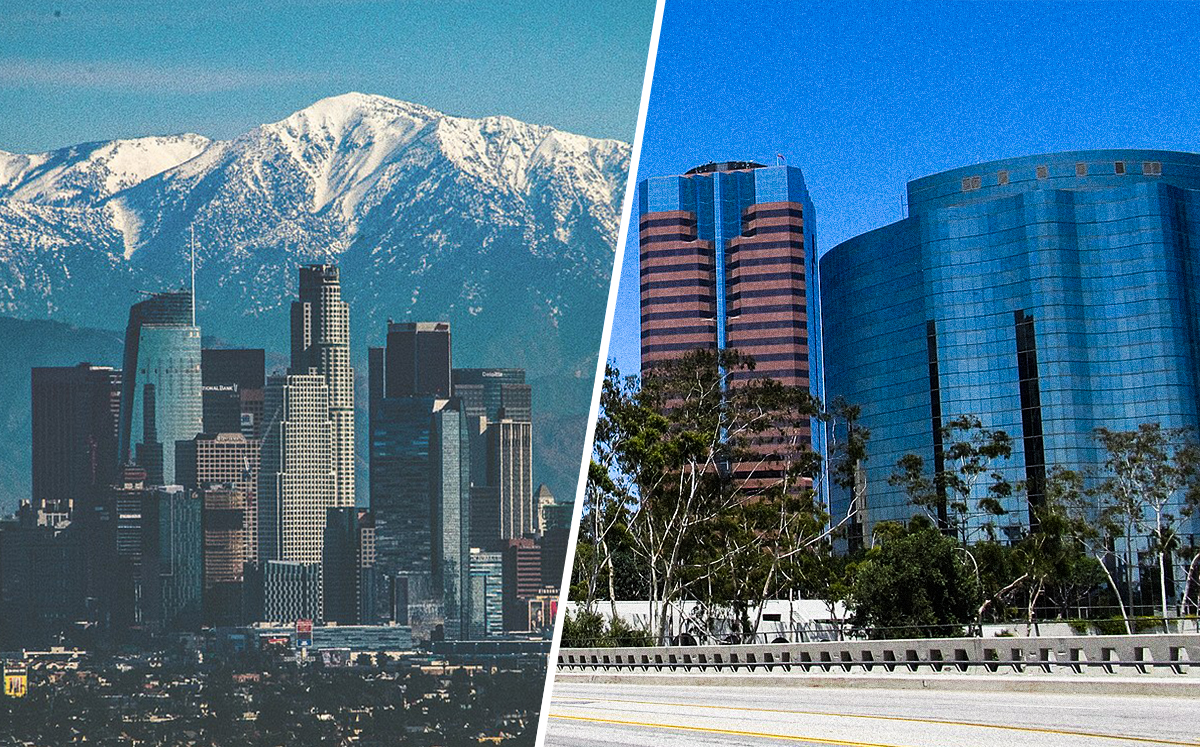 From left: Los Angeles and Long Beach ranked among the most stable places in terms of cost of living the past decade, according to SmartAsset (Credit: Wikipedia)