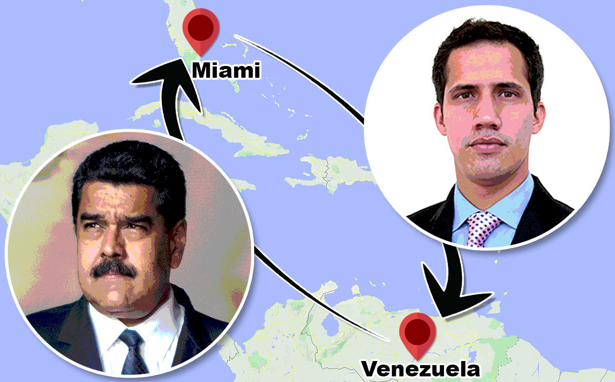 Nicolas Maduro and Juan Guaido (Credit: Wikipedia and Google Maps)