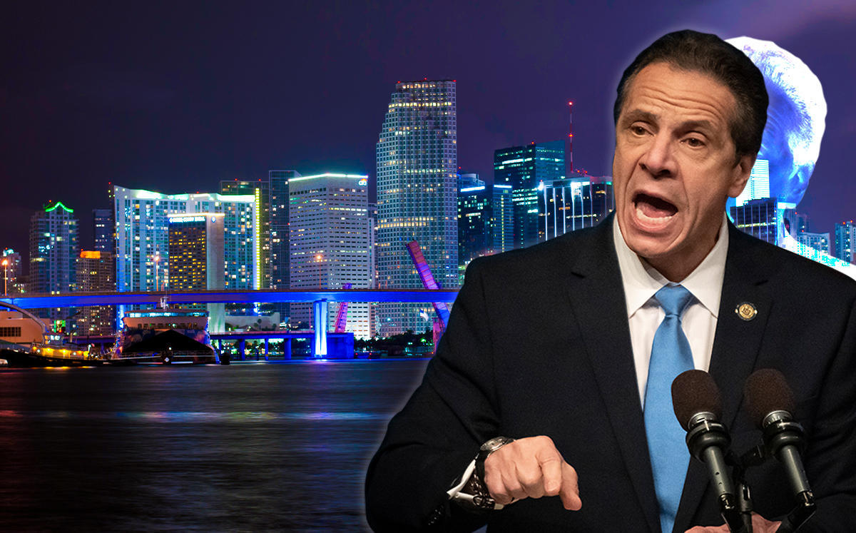 Andrew Cuomo and the Miami skyline (Credit: Getty Images)