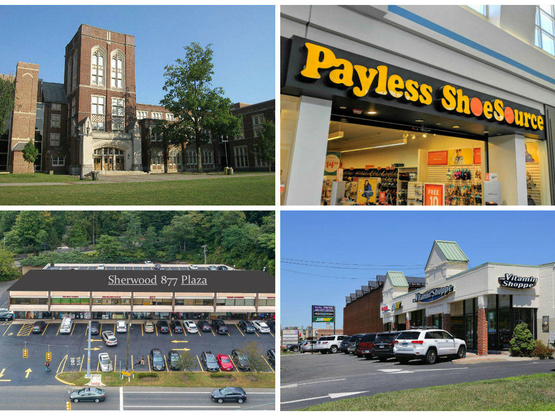 <em>Clockwise from top left: Westchester town ranks second on ‘Bloomberg Richest Places’ index (credit: Jweiss11), 20 Payless stores in Westchester and Fairfield to close amid bankruptcy (credit: JJBers), White Plains-based investor snaps up Stamford shopping center for $5.527M, and Mixed-use complex in Westport sells for $10.5M.</em>