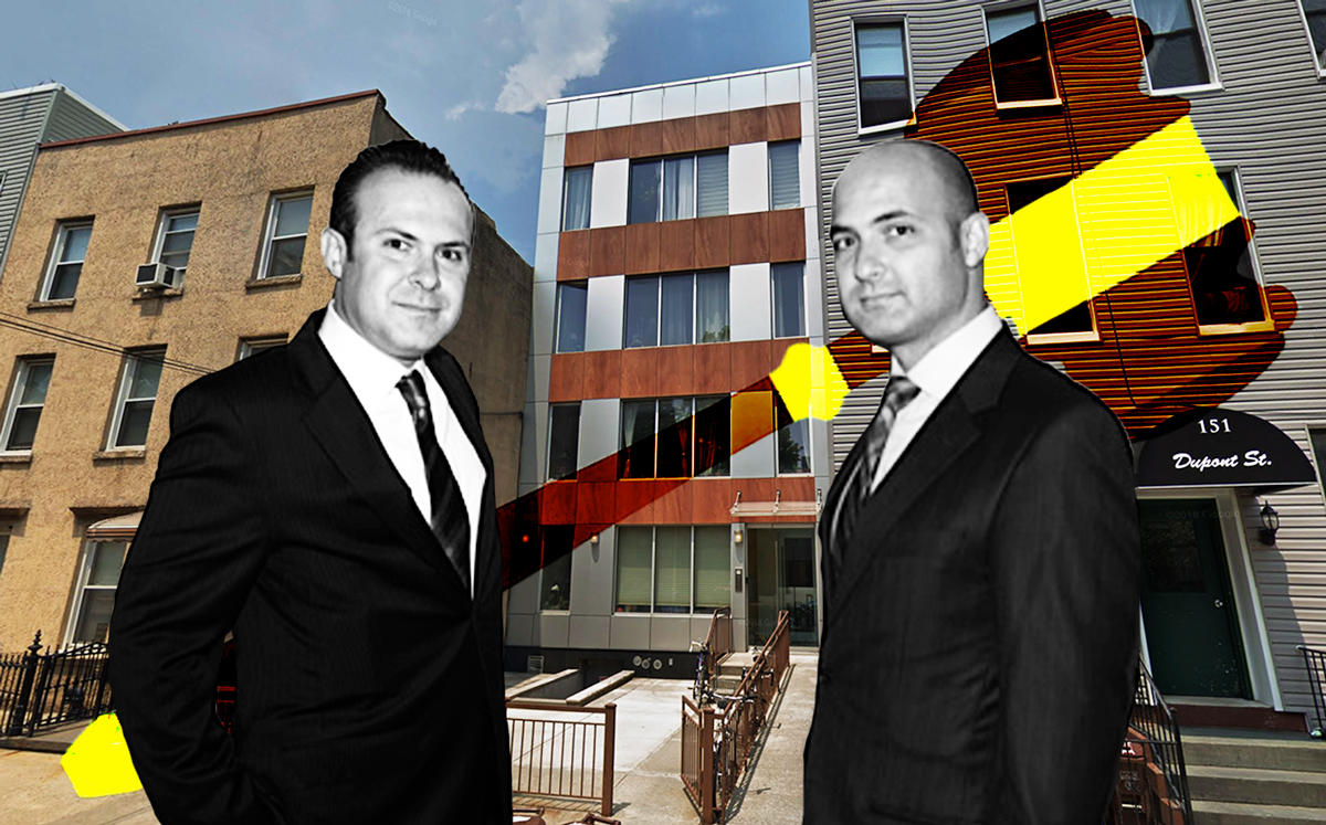 Fation and Nick Spaho with 149 Dupont Street in Brooklyn (Credit: The Guberman Group, Google Maps, and Pixabay)