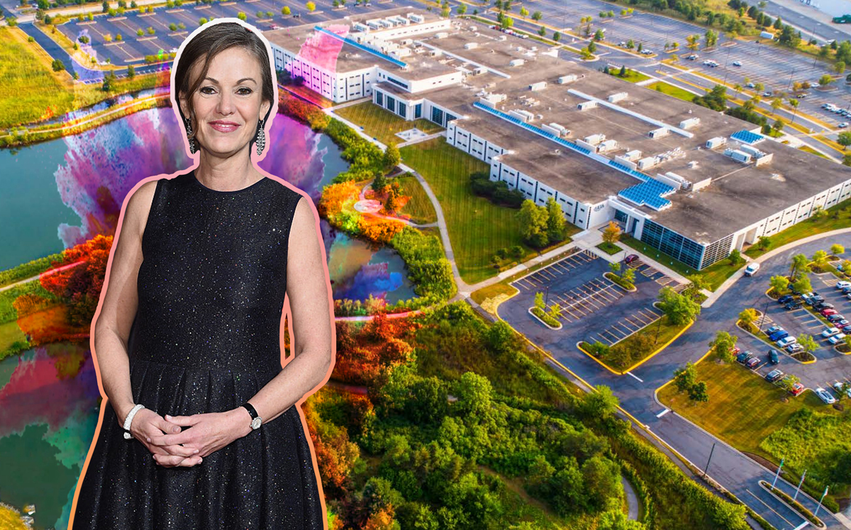 Ulta Beauty CEO Mary Dillon and the Tallgrass Corporate Center at 1000 Remington Boulevard (Credit: Getty Images and Colliers)