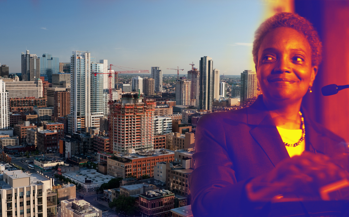 Lori Lightfoot and construction in River North (Credit: Facebook and iStock)