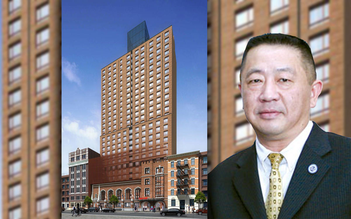 A rendering of 338 West 36th Street and McSam Hotel Group chairman Sam Chang