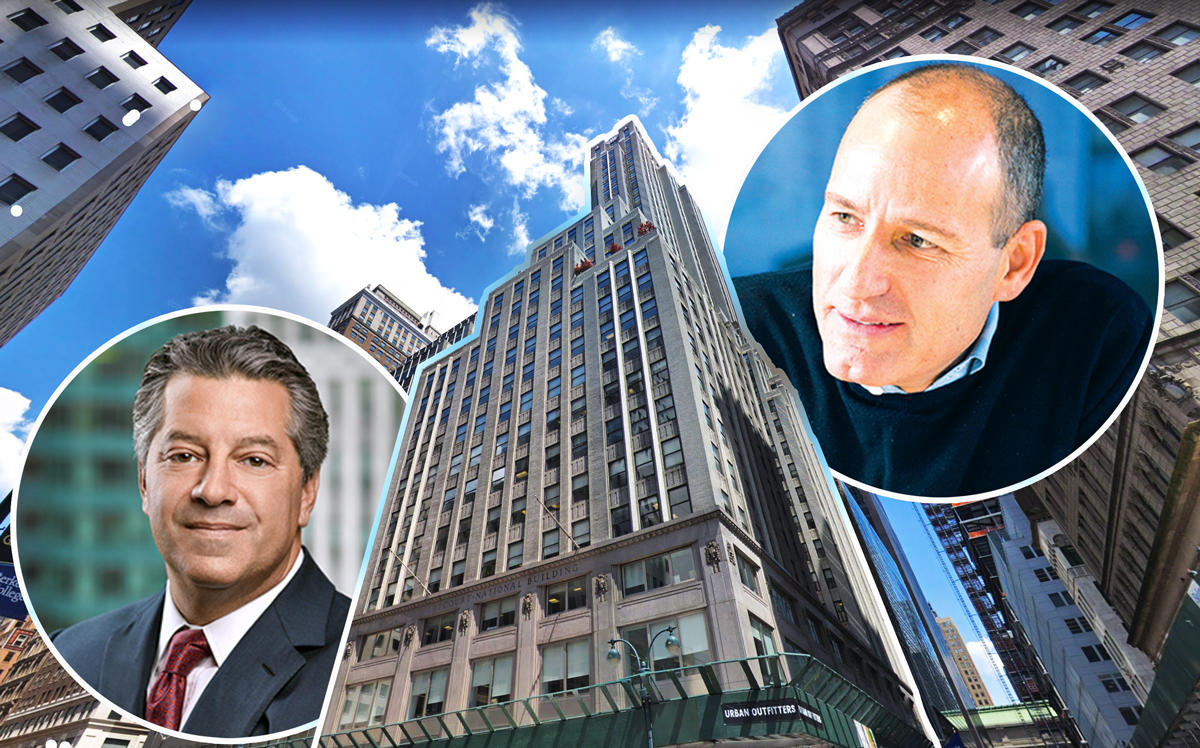 From left: SL Green CEO Marc Holliday, 521 Fifth Avenue, and Savanna managing partner Chris Schlank (Credit: Google Maps)