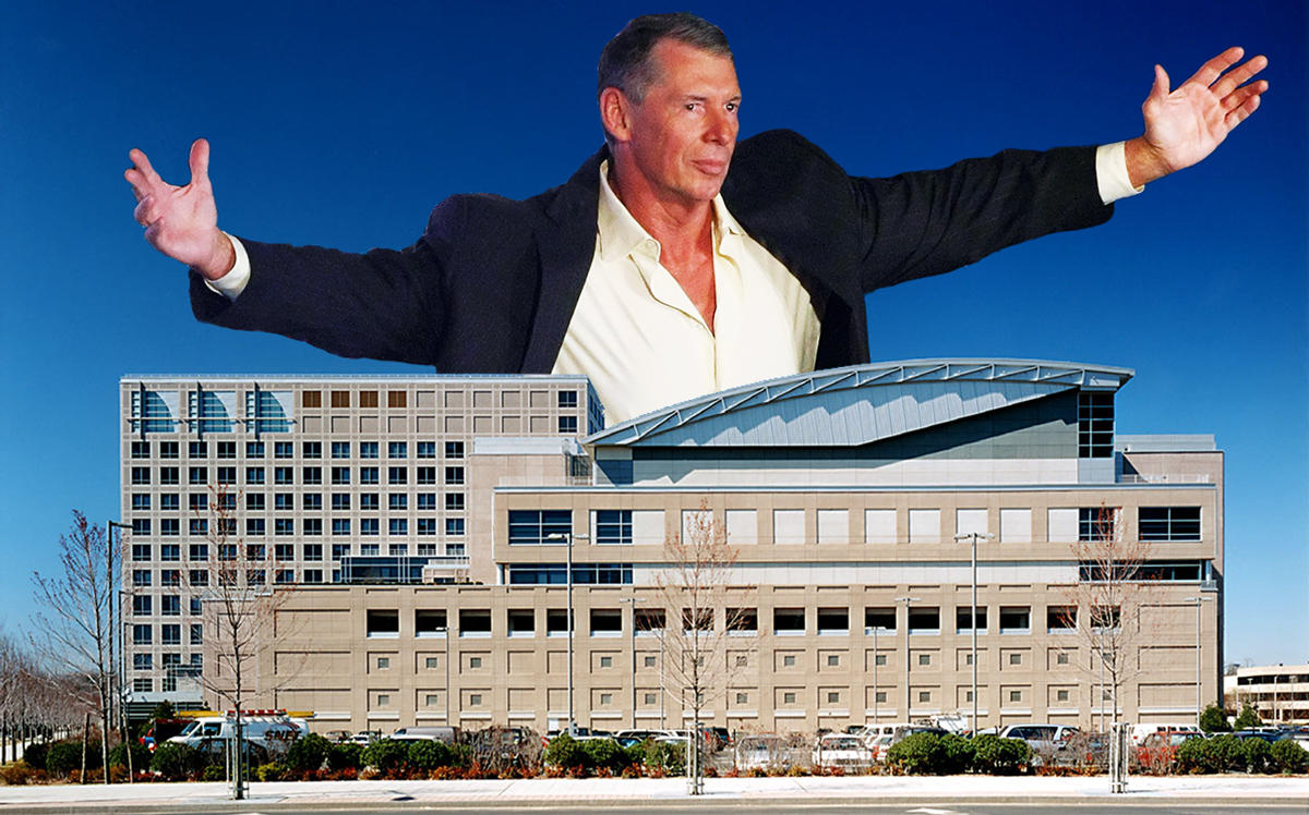 WWE CEO Vince McMahon and 677 Washington Boulevard in Stamford, Connecticut (Credit: Getty Images and Hines)