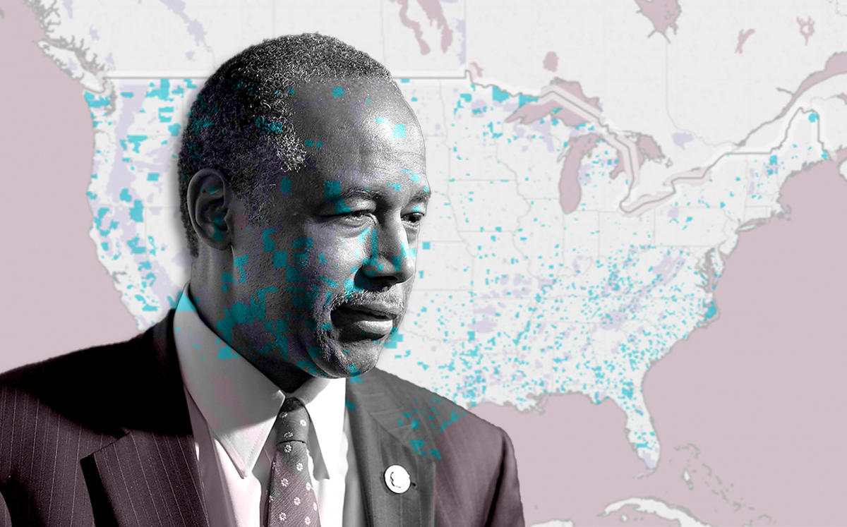 Ben Carson and a map of opportunity zones (Credit: Getty Images)