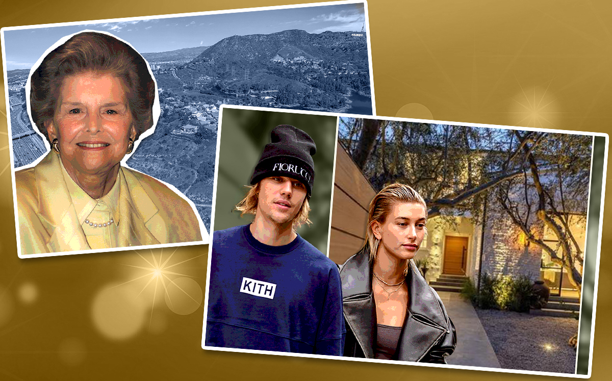 From left: Betty Ford with the Hollywood Hills, and Justin Bieber, Hailey Baldwin and 1710 Tropical Avenue