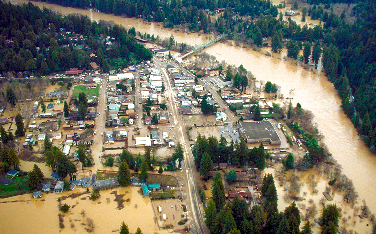 Flooding in the coastal town of Guerneville, California in the 1980s