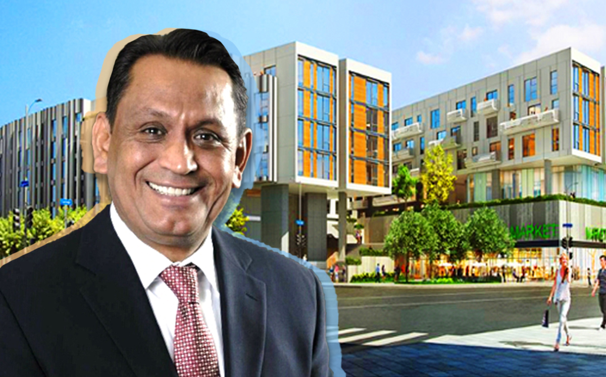 Council member Gil Cedillo and a College Station affordable housing rendering
