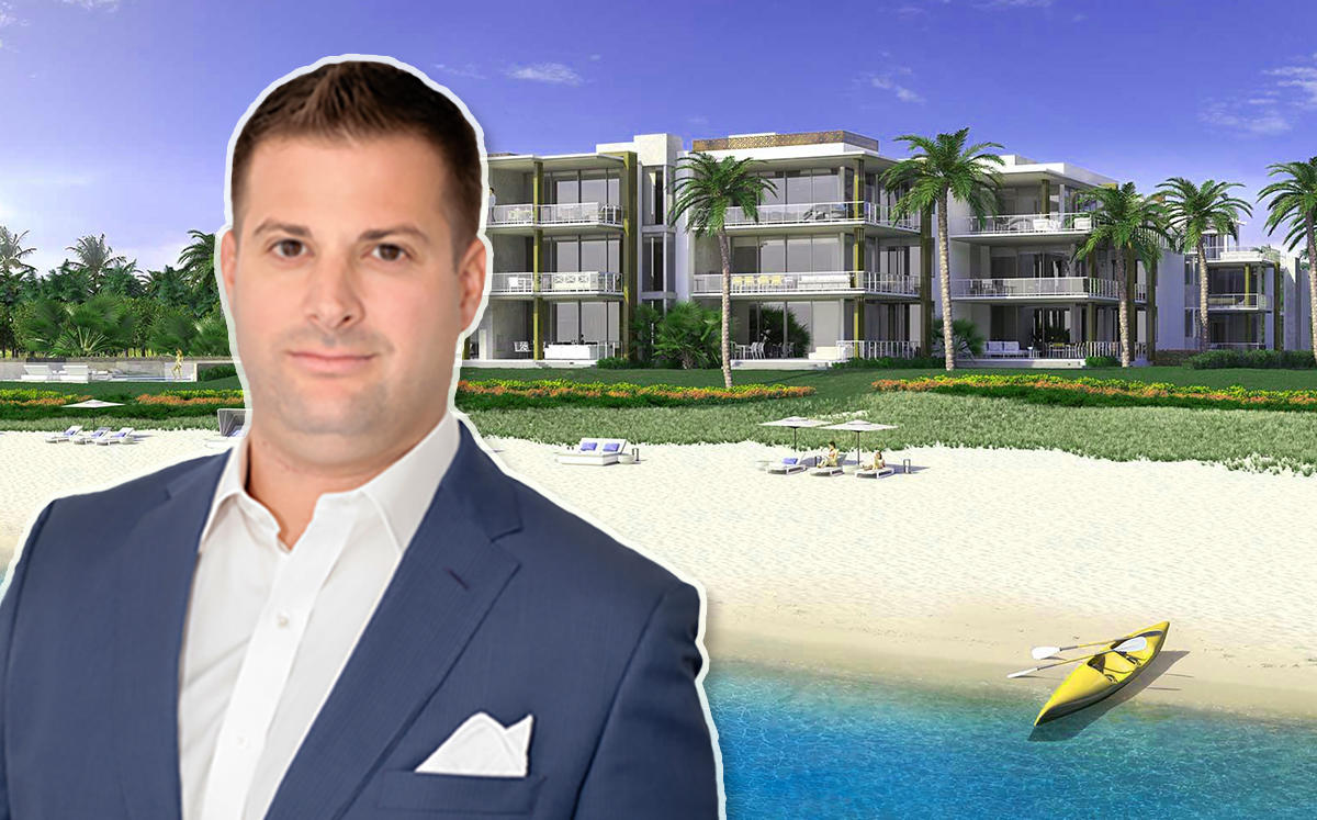 John Farina, president and CEO of US Construction, and a rendering of Ocean Delray (Credit: Buzz Buzz Home; Rendering credit: ArX Solutions)