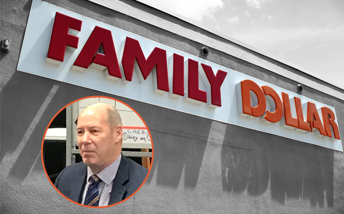 A Family Dollar store with Dollar Tree CEO Gary Philbin (Credit: Getty Image and Twitter)