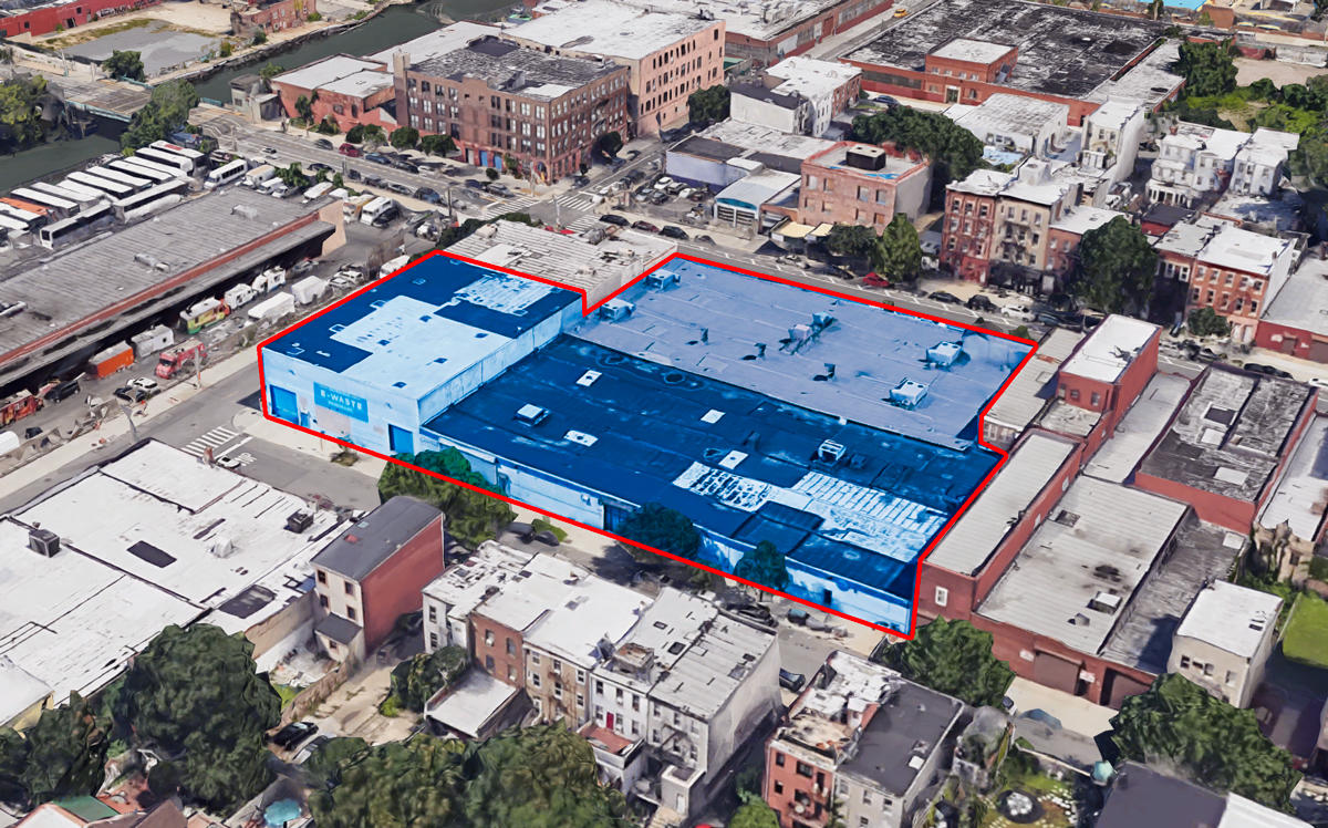 An aerial of the site at 514 Union Street, 469 President Street, and 473 President Street in Gowanus (Credit: Google Maps)