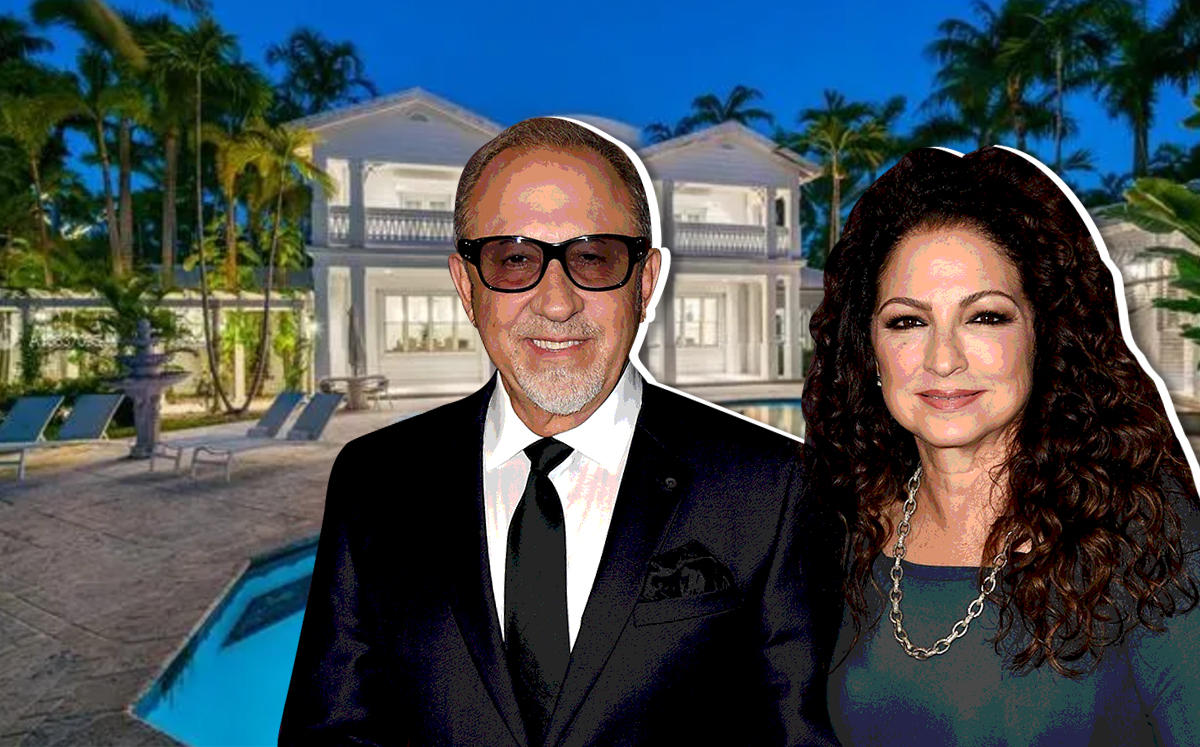 Emilio and Gloria Estefan with 1 Star Island Drive (Credit: Getty Images and Realtor)