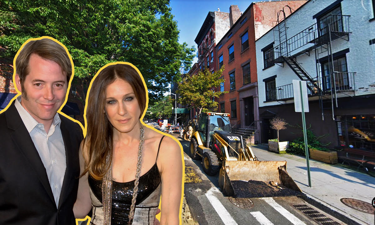 Matthew Broderick and Sarah Jessica Parker with West 11th Street construction (Credit: Google Maps and Wikipedia)