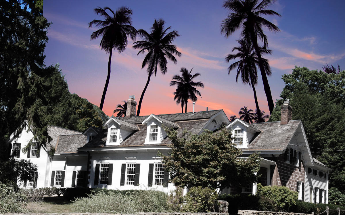 A home in Saddle River, New Jersey with palm trees (Credit: Pexels and Wikipedia)