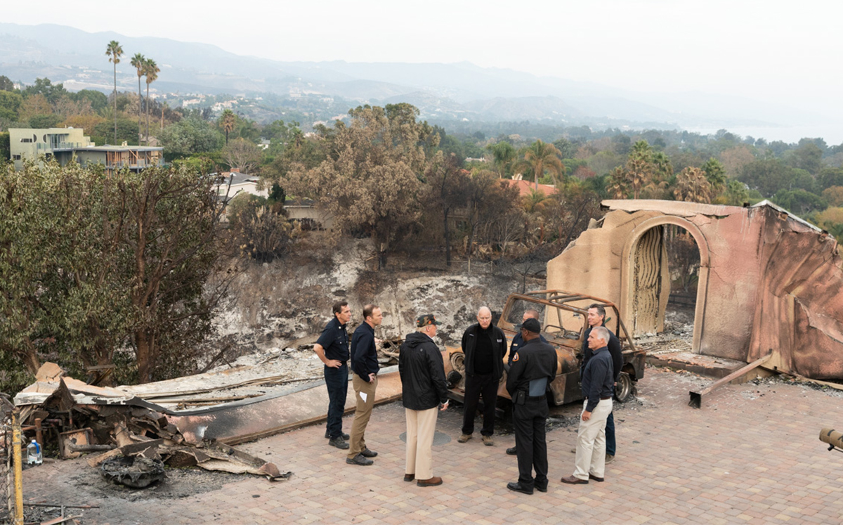 President Trump, with then-Gov. Jerry Brown and Gov. Gavin Newsom in Malibu following the Woolsey fire. (Official White House photo by Shealah Craighead)