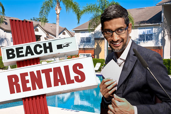 Google's CEO Sundar Pichai. The company is launching a new vacation rentals platform (Credit: Getty, iStock)