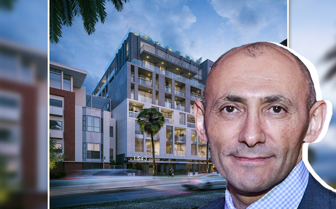 Neil Shekhter of NMS Properties and a rendering of 1543 7th Street (Credit: Santa Monica Review Board)