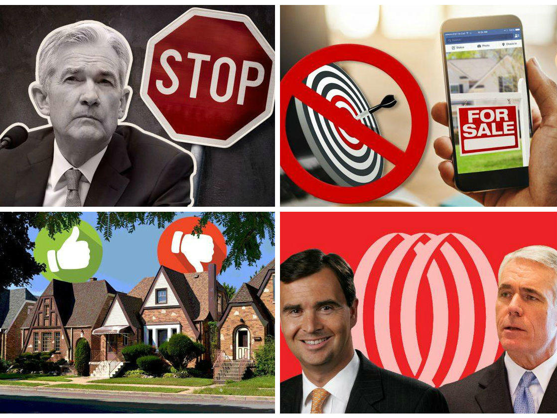 <em>Clockwise from top left: The Federal Reserve has held interest rates steady and indicated that they will not rise this year; Facebook revamps its housing ad policy after settling discrimination lawsuits; JLL buys HFF in a $2B cash-and-stock deal that it hopes will ‘accelerate growth;' and a Re/Max report finds the U.S. set for a ‘significant shift’ as home sales decline and inventory grows.</em>