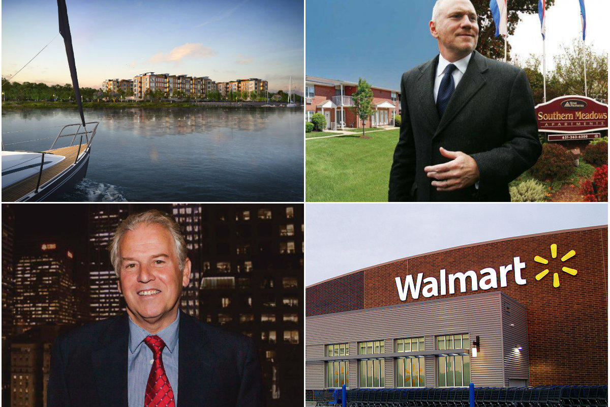<em>Clockwise from top left: RXR Realty's The Beacon tops out and nears opening in Glen Cove, Lone Star Funds sells a seven-property residential portfolio for nearly $500M, Walmart plans a 24-hour SuperCenter at The Boulevard development in Yaphank and Long Island developer and attorney John Damianos dies at 67.</em>